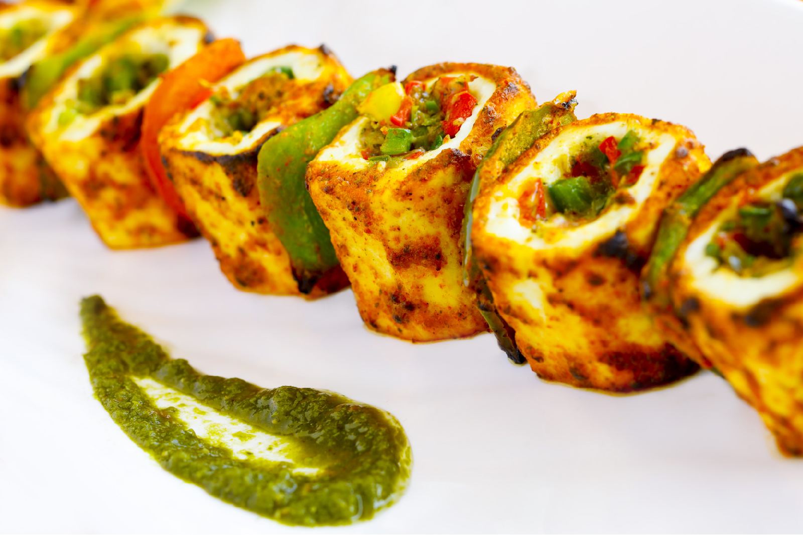 Paneer tikka with mint chutney